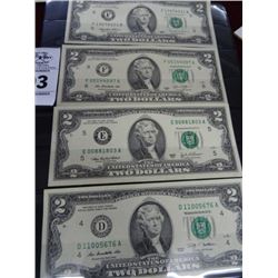 4 - 1995 & 03 $2 Dollar Bill - 4 Times the Money