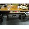 Image 1 : Carved Oak Double Pedestal Side Table w/Bridge Accessories