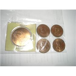 LOT OF 5 TOTAL OLD PRESIDENTAL COINS & SPECIAL 1971 LARGE COIN-ALL FOR 1 MONEY !! COINS CAME OUT OF 