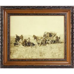 Black and White print of cowboy roundup
