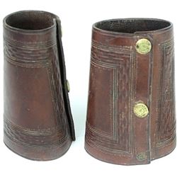 Leather cowboy cuffs with stamped borders