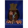 Image 1 : Woodlands Beaded Velvet Marble Bag with Floral Design and Thirty Four Old Clay Marbles 7" H. Goo…