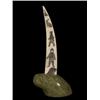 Image 2 : Inuit Soapstone and Ivory Scrimshaw Sculpture by Elijah Micheal ca. 1969 12 1/4" H. Fine Condit…