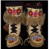 Image 1 : Pair of Beaded Athabascan Hightop Moccasins with Wool Applique and Fox Fur Trim Excellent Condit…