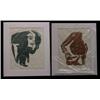 Image 1 : Two Inuit Stone Cut Prints 1964-1968 Bird Hunters Signed Ayagutainak + Leah Qumaluk in the Block…