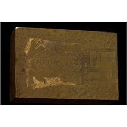 Tlingit Solid Metal Potlatch Gift Engraved with Frog and Rolling Log Design ca. 1920 3" L. 2" W.…