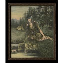 Famed Print of Indian Maiden ca. 1920 12"x 10" Good Condition…