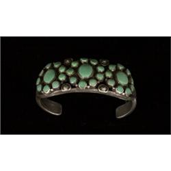 Old Navajo Silver and Cerrillos Turquoise Thirty Stone Cluster Bracelet…
