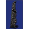 Image 1 : Finely Carved Argillite Totem with Frog, Raven and Bear 7 3/4" H. Fair Condition Loss to Bear L…