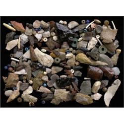 Box Lot of Over 200 Antique Arrowheads, Coins, Flints, Trade Beads, Etc.…