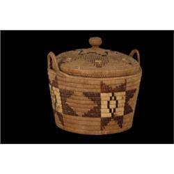 Large Salish Nob Top Lidded Basket with Star Imbrication 19" D. 17" H. Good Condition…