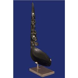 Tlingit Carved Three Figure Goat Horn Spoon with Abalone Eyes 6" H. Very Fine Condition…