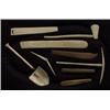 Image 1 : Nine Carved Ivory and Bone Inuit Artifacts, Folding Toothpick 3" L., Miner's Pick, Axe, Shovel, S…