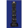 Image 1 : Early Carved Argillite Bear, Raven, Salmon, Frog, Halibut and Human Totem ca. 1900 11" H. 3 1/2"…