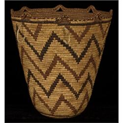 Fully Imbricated Polychrome Klikitat Berry Basket with Chevron Design ca. 1870 14" H. 13" D. Ve…