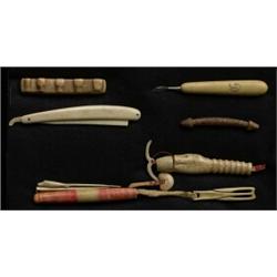 Eight Walrus Ivory Inuit Artifacts and a Scrimshaw Tool Good Condition Not Allowed to Ship to…