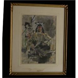 Watercolor Painting of First Nations Woman Tu-Wa-Tee Signed 14 1/2"x 10 1/2" Good Condition Wat…