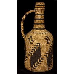 Fine Old 19TH C. Karok Basketry Covered Whiskey Bottle 10" H. 4 1/4" D. As Is…