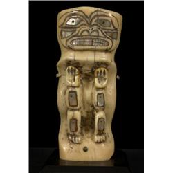 Tlingit Carved Walrus Ivory Figure Inlaid with Abalone 3 7/8" H. Collected in 1973 Fine Conditio…