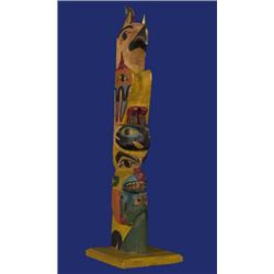 Nitinat Carved and Painted Totem with Thunderbird, Killer Whale and Bear Holding Frog 1943 20  H…