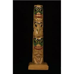Robert Davidson Carved and Painted Bear and Raven Totem 19 1/2" H. 6" W. Base Fine Condition…