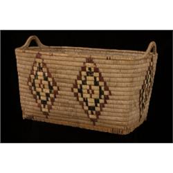 Large Handled Gathering Basket with Diamond Imbrication 24" L. 17" W. 15" H. Fair Condition…