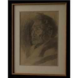 Charcoal Drawing of Salish Chief ca. 1925 23 1/2 x 18"…
