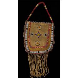 Apache Beaded and Painted Buckskin Peyote Cult Medicine Pouch ca. 1920 6" W. 11" H. Fine Condit…