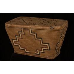Large Lytton Fraser River Flared Rectangular Lidded Storage Basket Handles Detached but Present E…