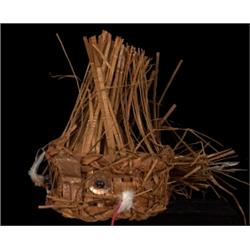 Cedar Bark Headdress with Copper and Glass Beads 12  H. Fine Condition…