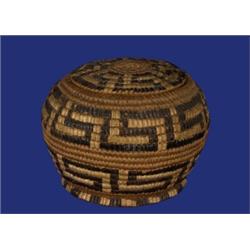 19TH C. Classic Lillooet Coiled Trinket Lidded Basket with Bird Foot Design Ex. Brenchley Family…