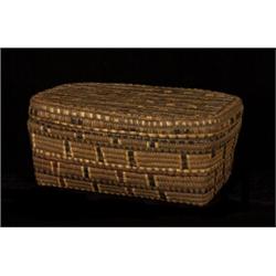 Late 19TH C. Oblong Basket with Slatted Lid Ex. Brenchley Family Collection From New Westministe…