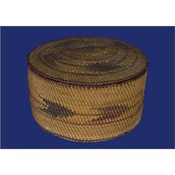 Nuu-chah-nulth Circular Lidded Basket with Arrow Design Ex. Brenchley Family Collection From New…