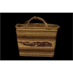 Nuu-chah-nulth Double Woven Carry Basket with Whale Design 13 1/2" L. 9" H. 7" W. Fair Condition…