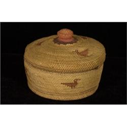 Very Fine Nuu-chah-nulth Button Top Trinket Basket Duck Design 3 1/4" D. 2 1/2" H. Good Conditi…