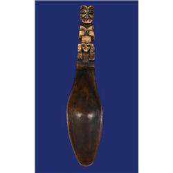 Carved Northwest Coast Wooden Spoon Bear Holding Cub Handle 9 1/4" L. Good Condition…