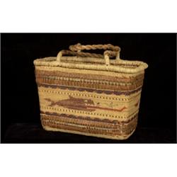 Double Woven Nuu-chah-nulth Carry Basket with Whaling Motif 12" L. 8" H. Fair Condition…