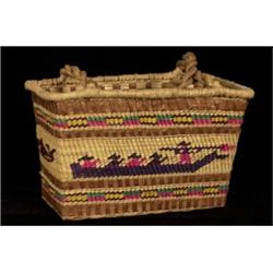 Makah Polychrome Carry Basket with Whaling Design 13" L. 7 1/4" W. Fine Condition…