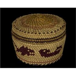 Nuu-chah-nulth Dome Top Basket with Unusual Figured Design 2 1/2" D. 2" H. Good Condition…