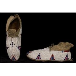 Pair of Fine Old Cheyenne Beaded Moccasins Sinew Sewn on Buffalo Hide Good Condition…