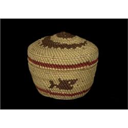Nuu-chah-nulth Dome Top Basket with Fish Design 2 3/4" D. 2 1/4" H. Fine Condition…