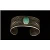 Image 1 : Fine Old Navajo Stamped Heavy Coin Silver and Turquoise Bracelet ca. 1940 Minor Chip in Stone…