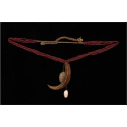 19TH C. Ten Strand White Heart Trade Bead Hippo Tooth and Shell Necklace from the Congo…