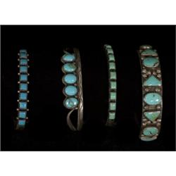 Four Navajo Silver and Turquoise Bracelets…
