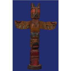 Older Northwest Coast Carved and Painted Model Totem Thunderbird and Bear 8 1/2" H. 5 1/2" W. Fa…