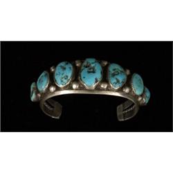 Old Navajo Silver and Turquoise Seven Stone Bracelet…
