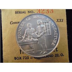 ELI WHITNEY .925 FINE SILVER COMMEMORATIVE MEDALLION XXI UNC, ORIGINAL  PACKAGING BY HERALDIC ART