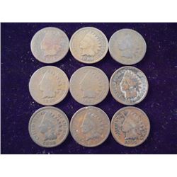 9 ASSORTED 1890'S INDIAN HEAD CENTS