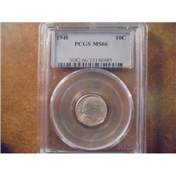 1946 SILVER ROOSEVELT DIME PCGS MS66
