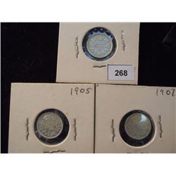 1902,05 & 07 CANADA SILVER 5 CENTS
